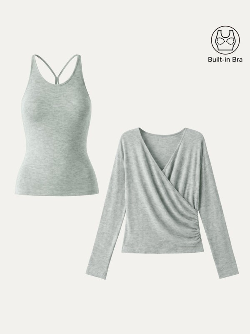 OGL Eco-MiYaMoon® Two-Piece Set Cami with Surplice Top In Heather Green